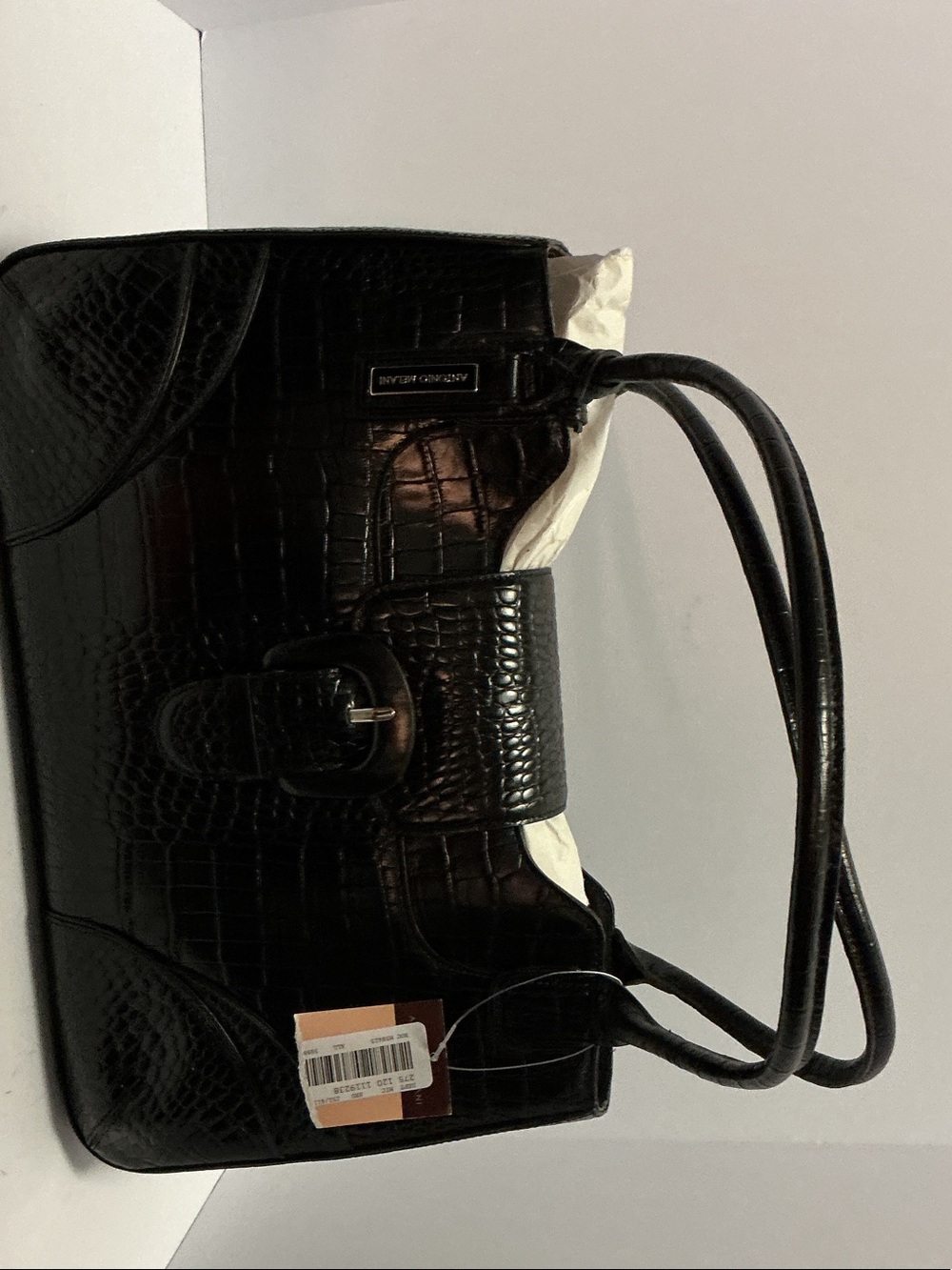 ANTONIO MELANI Black Croc-Embossed Buckle Tote